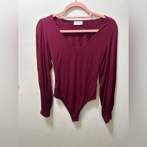 Pink Lily Women's Burgundy Long Sleeve Bodysuit